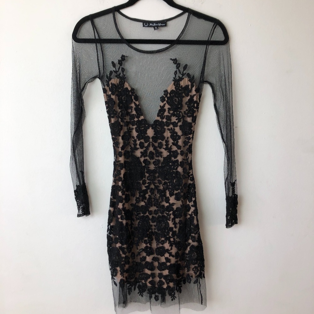 Black Lace and mesh short dress